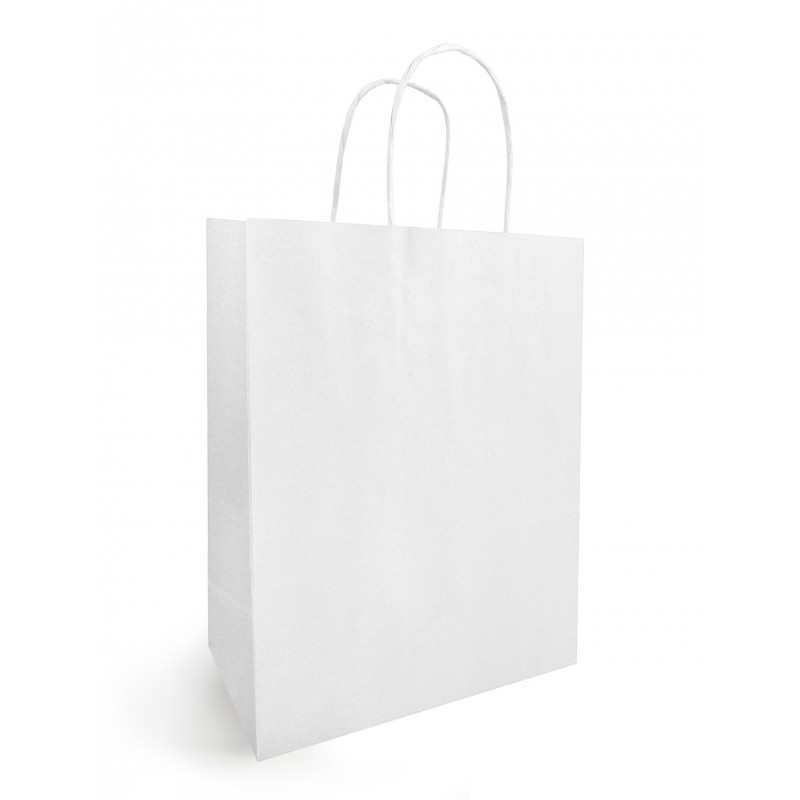 Sac 26x10x28 en Papier Kraft Blanc à Poignée Torsadées