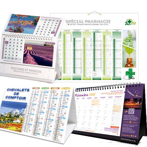 Impression calendrier chevalet mural calendrier sous main à tunisie